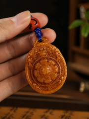 Tibetan Yak Bone Carved Jiugong Bagua Amulet Pendant
