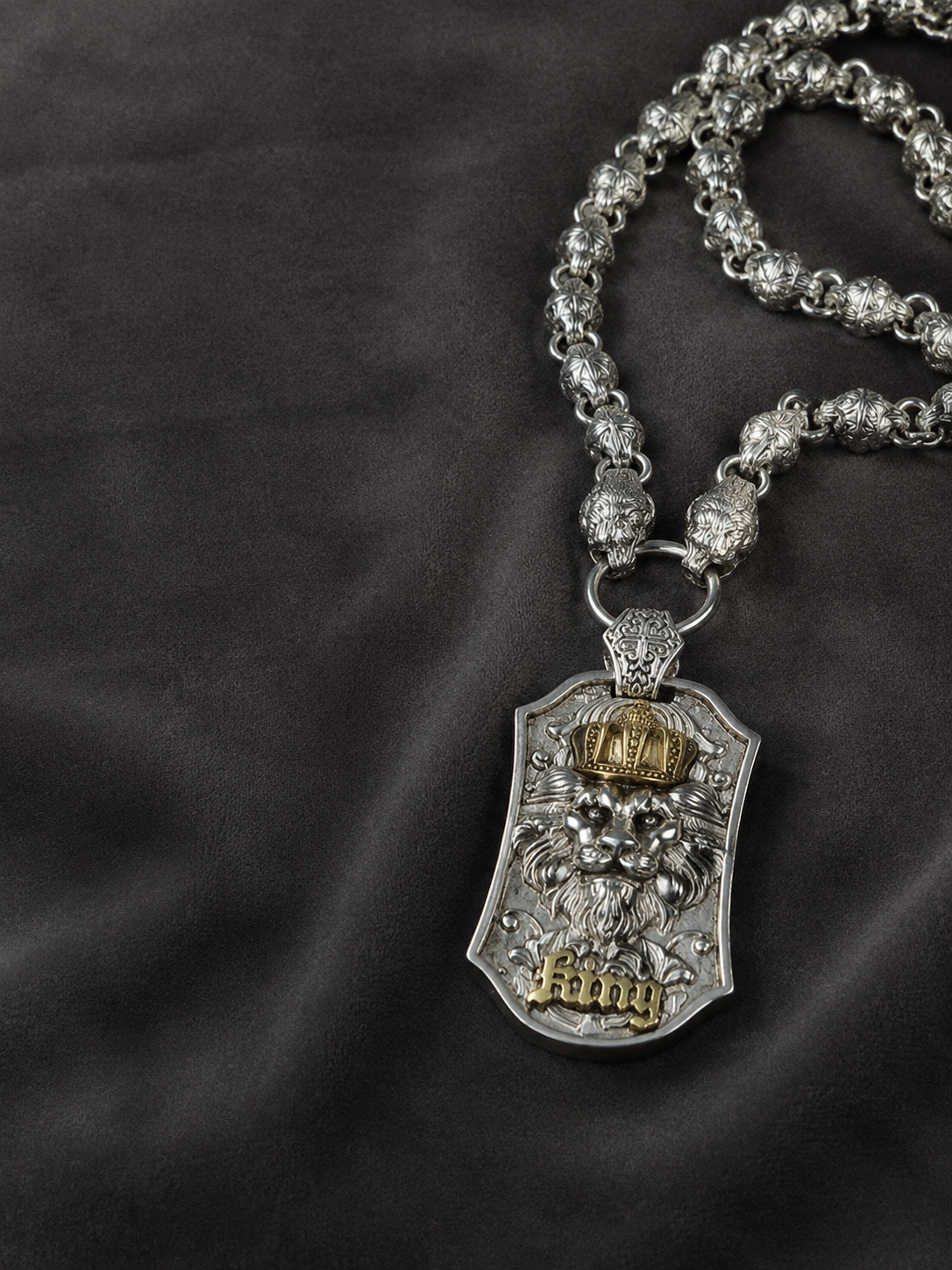 Handmade Tibetan Silver Crowned Lion King Necklace