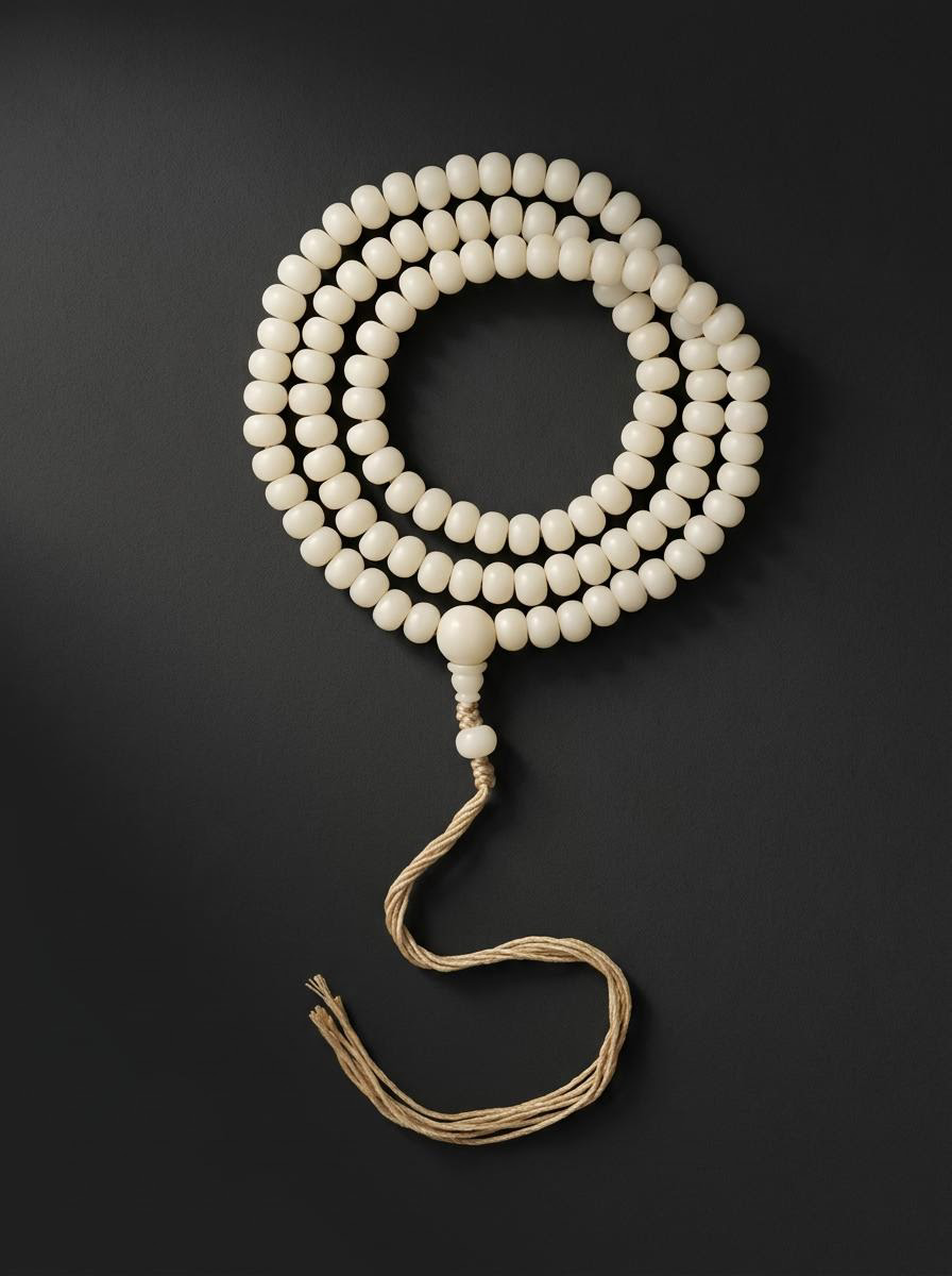 Tibetan White Jade Bodhi Root 108 Mala Beads