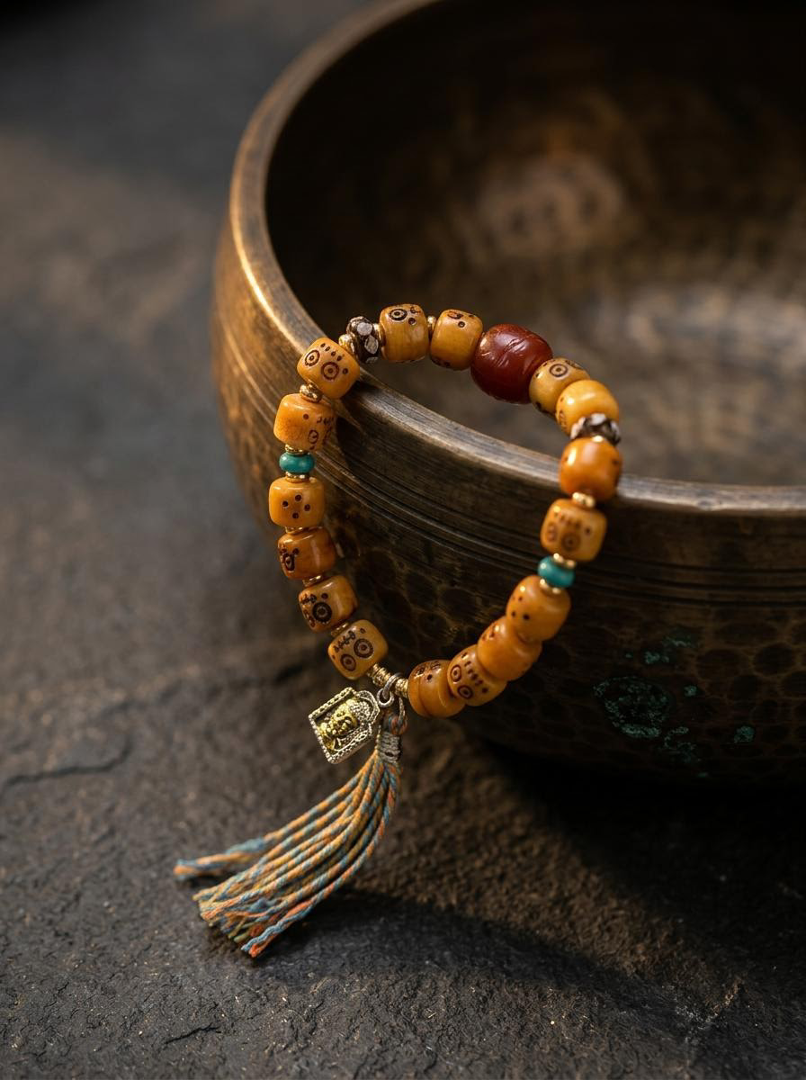 Tibetan Style Carved Bead Unisex Bracelet