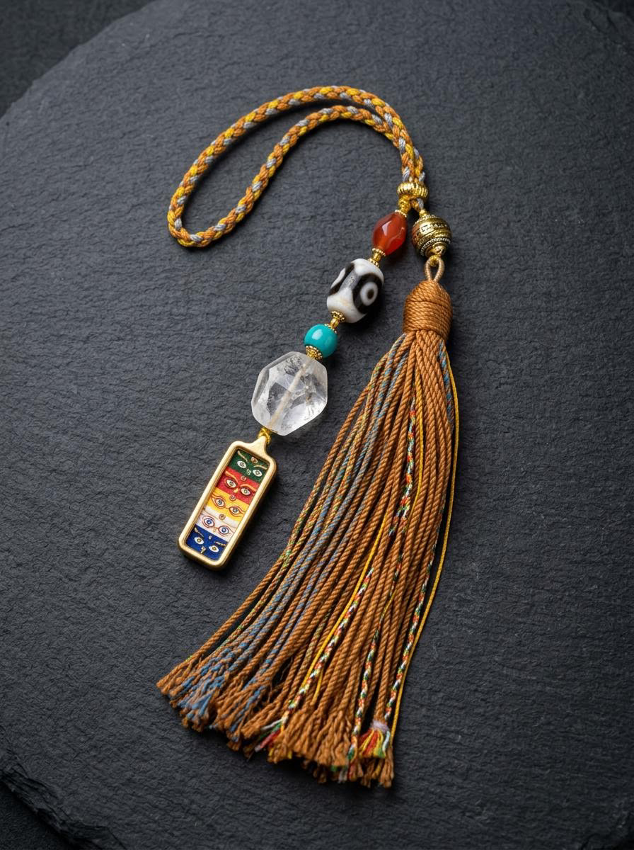Hand-Painted Tibetan Dzi & Himalayan Crystal Charm