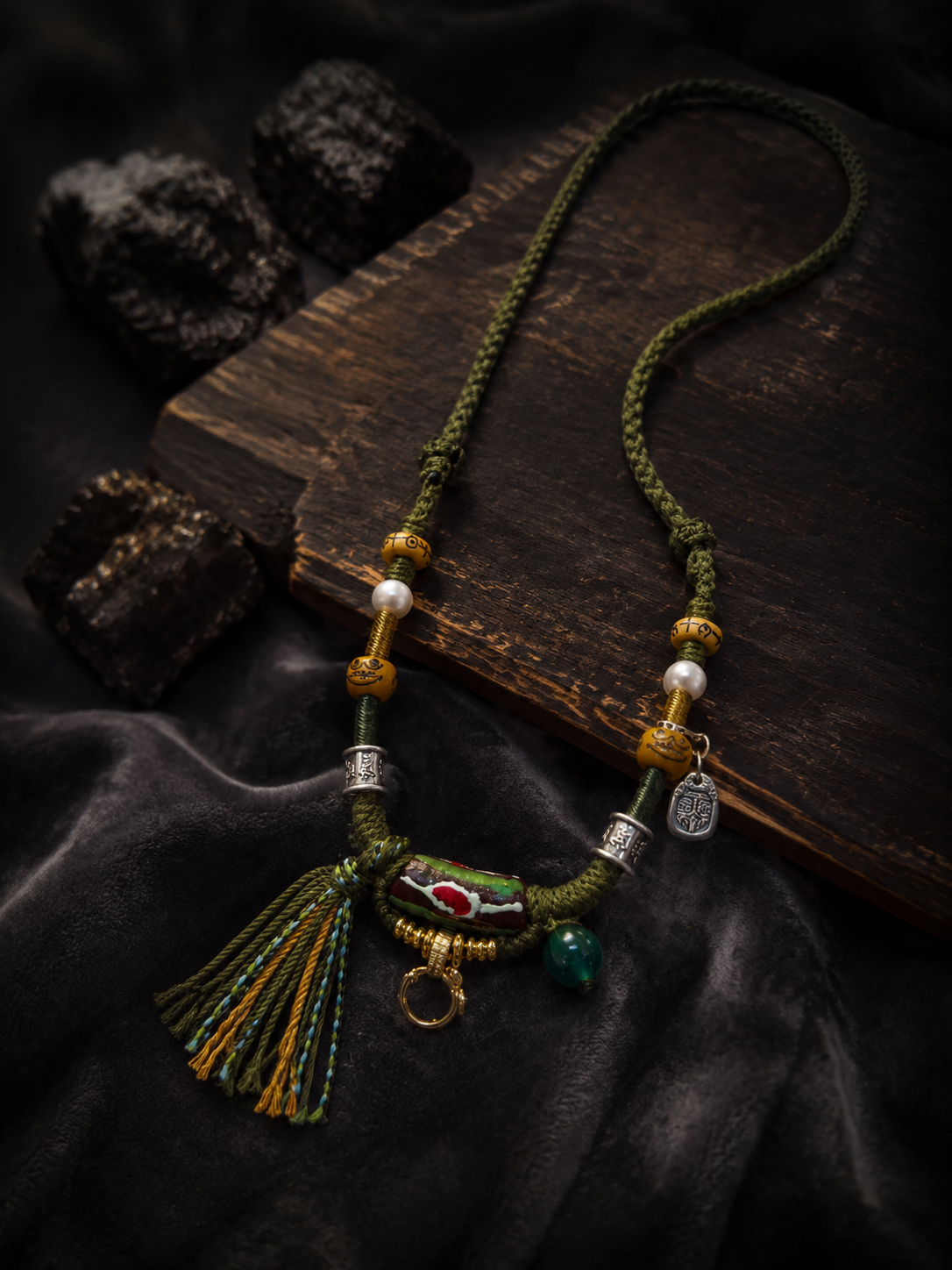 Handmade Tibetan Woven Necklace Cord with Universal Pendant Clasp