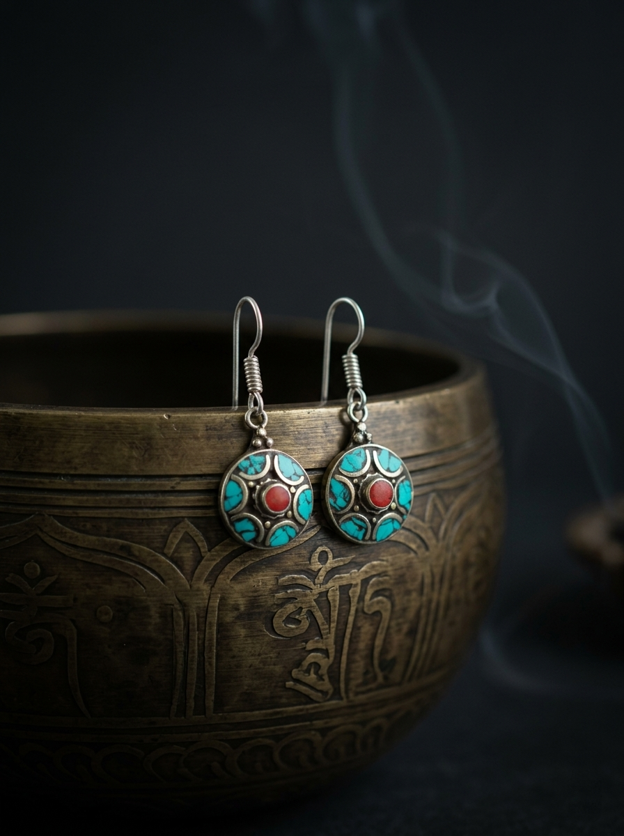Authentic Tibetan Turquoise Boho Drop Earrings
