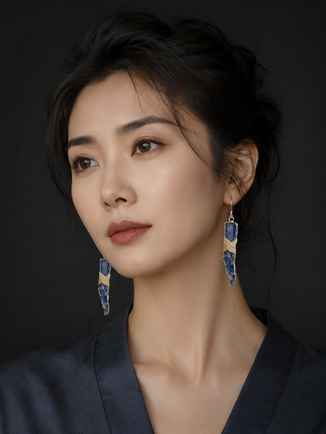 Tibetan Raw Blue Crystal Bamboo Woven Drop Earrings