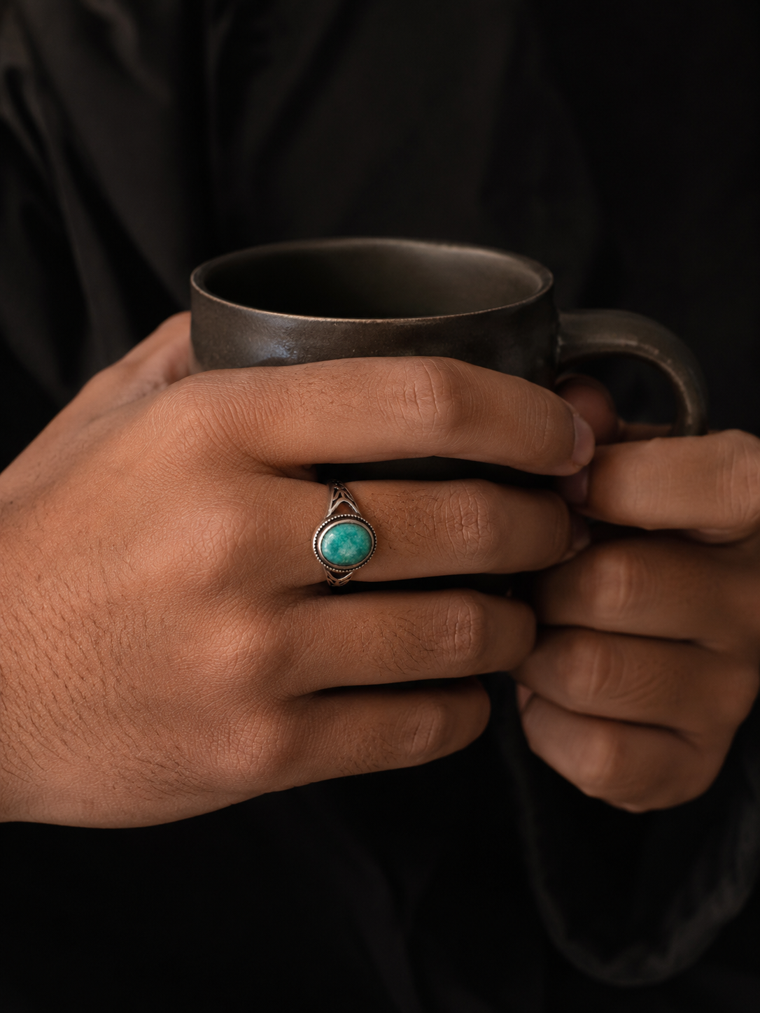 Vintage Tibetan Turquoise 925 Silver Adjustable Ring