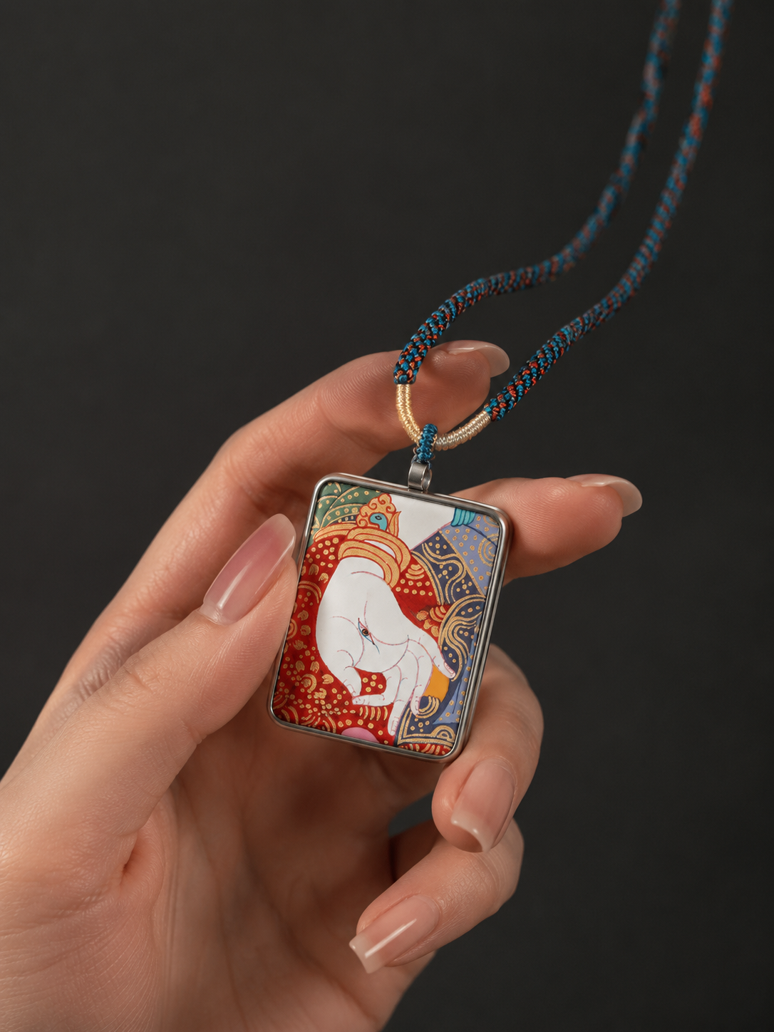 Handmade Tibetan White Tara Eye of Wisdom Thangka Necklace