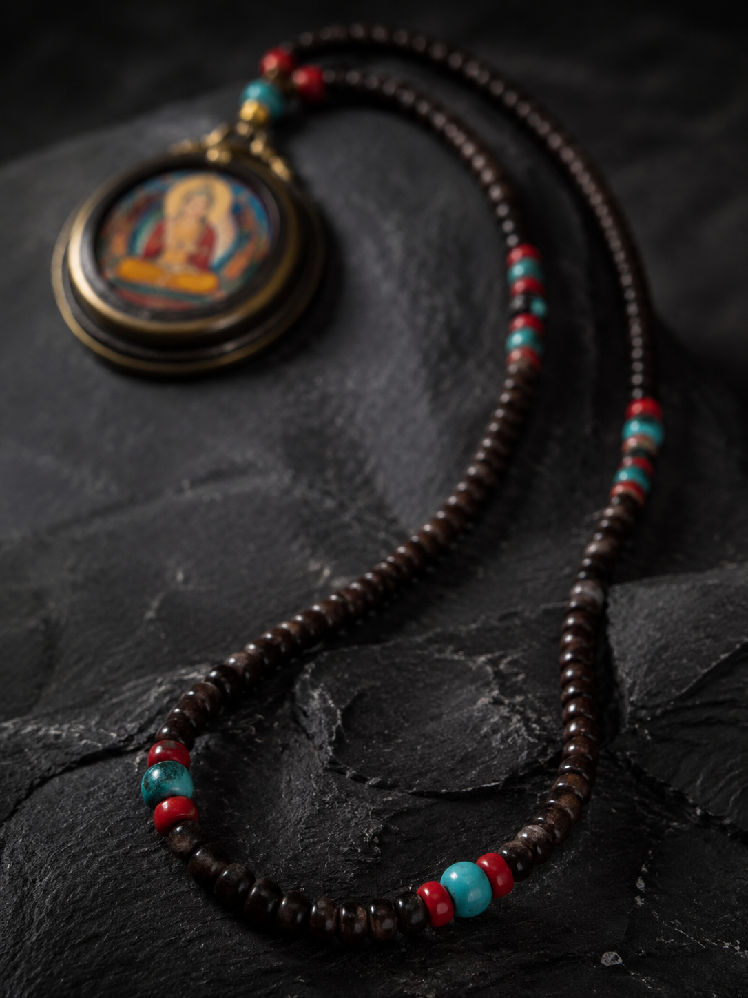 Hand-Painted Tibetan Thangka Amulet Pendant Necklace