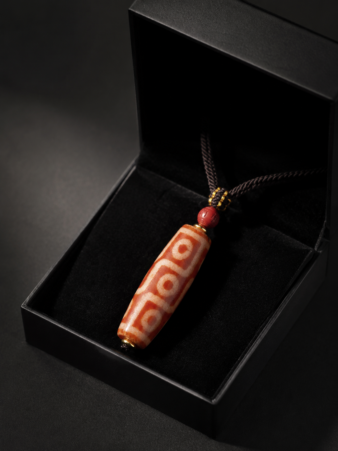 Authentic Tibetan 9-Eye Red Agate Dzi Bead Pendant Necklace