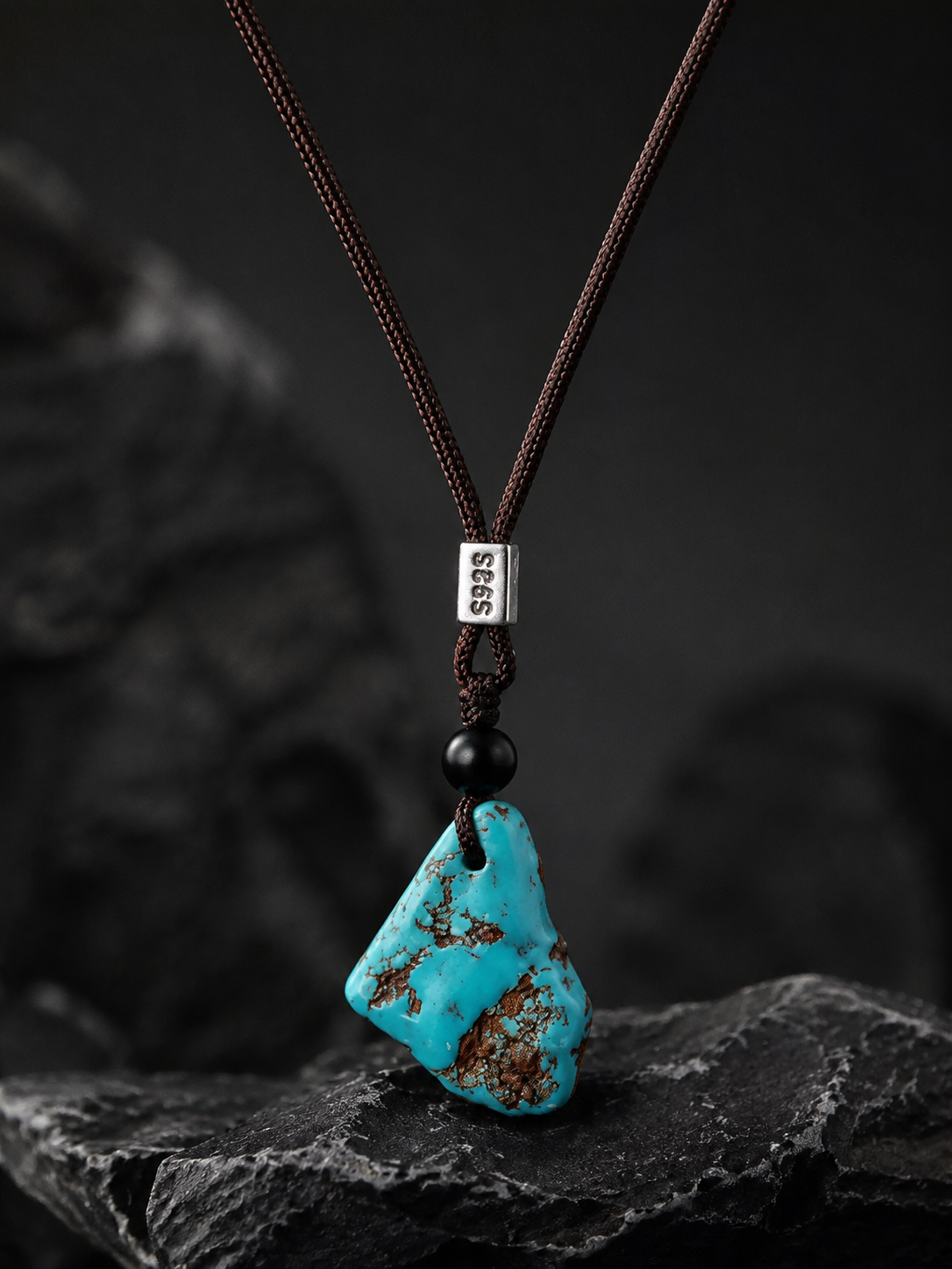 Tibetan Raw Turquoise S925 Silver Pendant Necklace