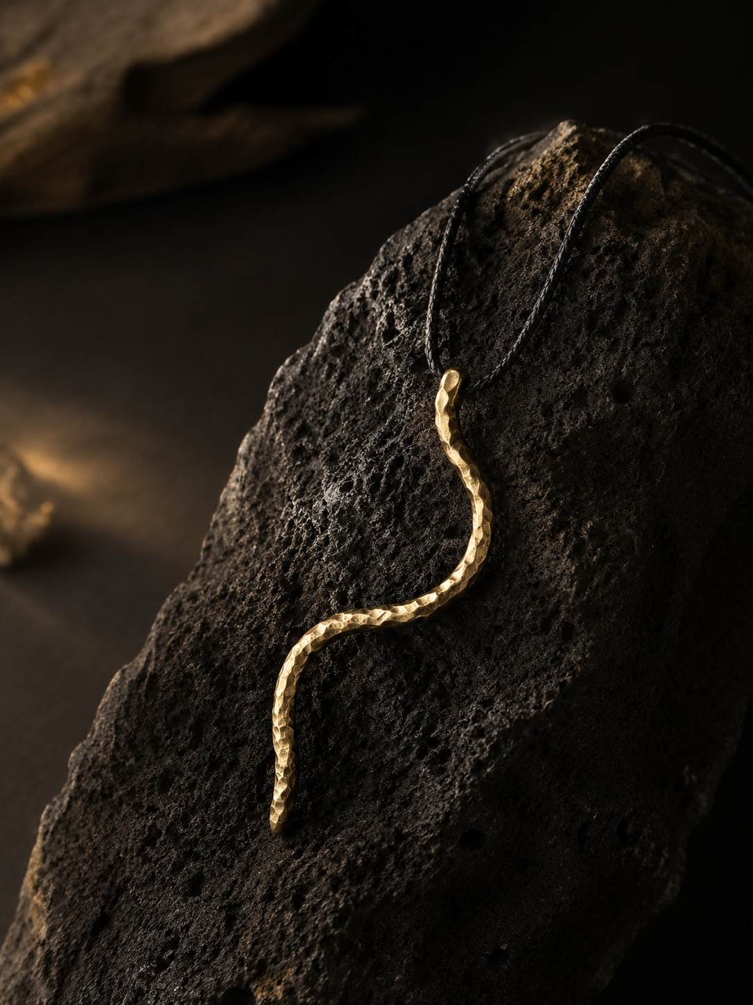 Handmade Hammered Brass Wavy Pendant Necklace Minimalist Artisan Jewelry