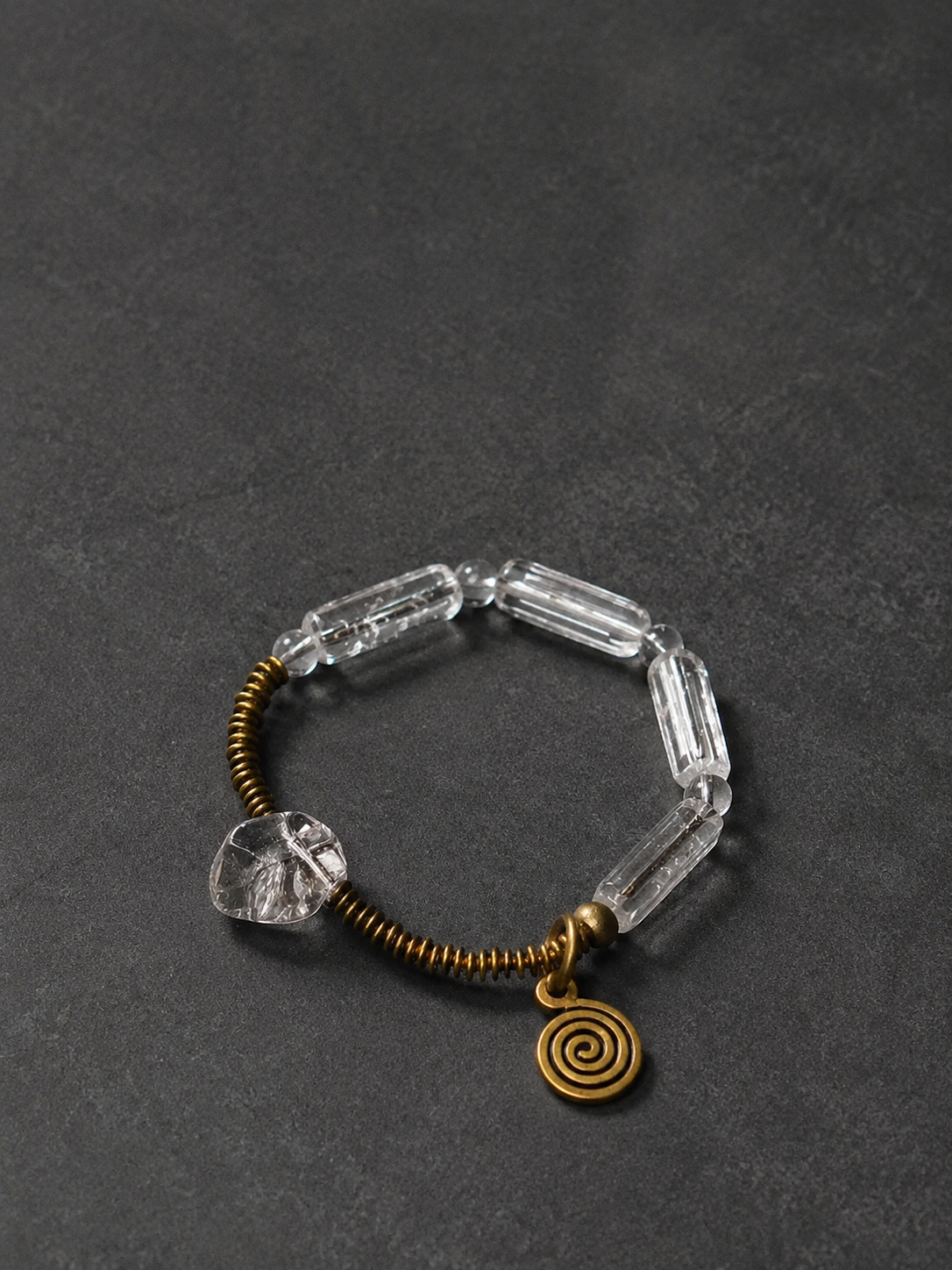 Vintage Tibetan Clear Quartz & Brass Bracelet