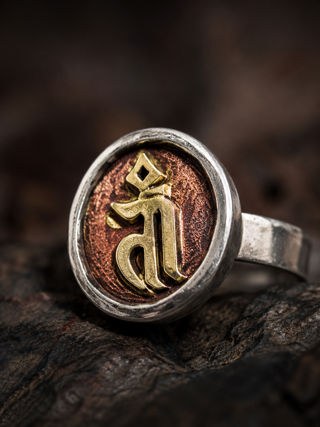 Vintage Tibetan Green Tara Seed Syllable Ring