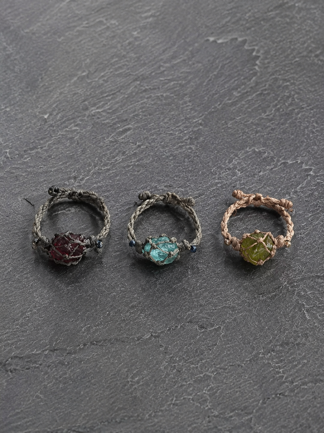 Handmade Raw Crystal Braided Adjustable Ring