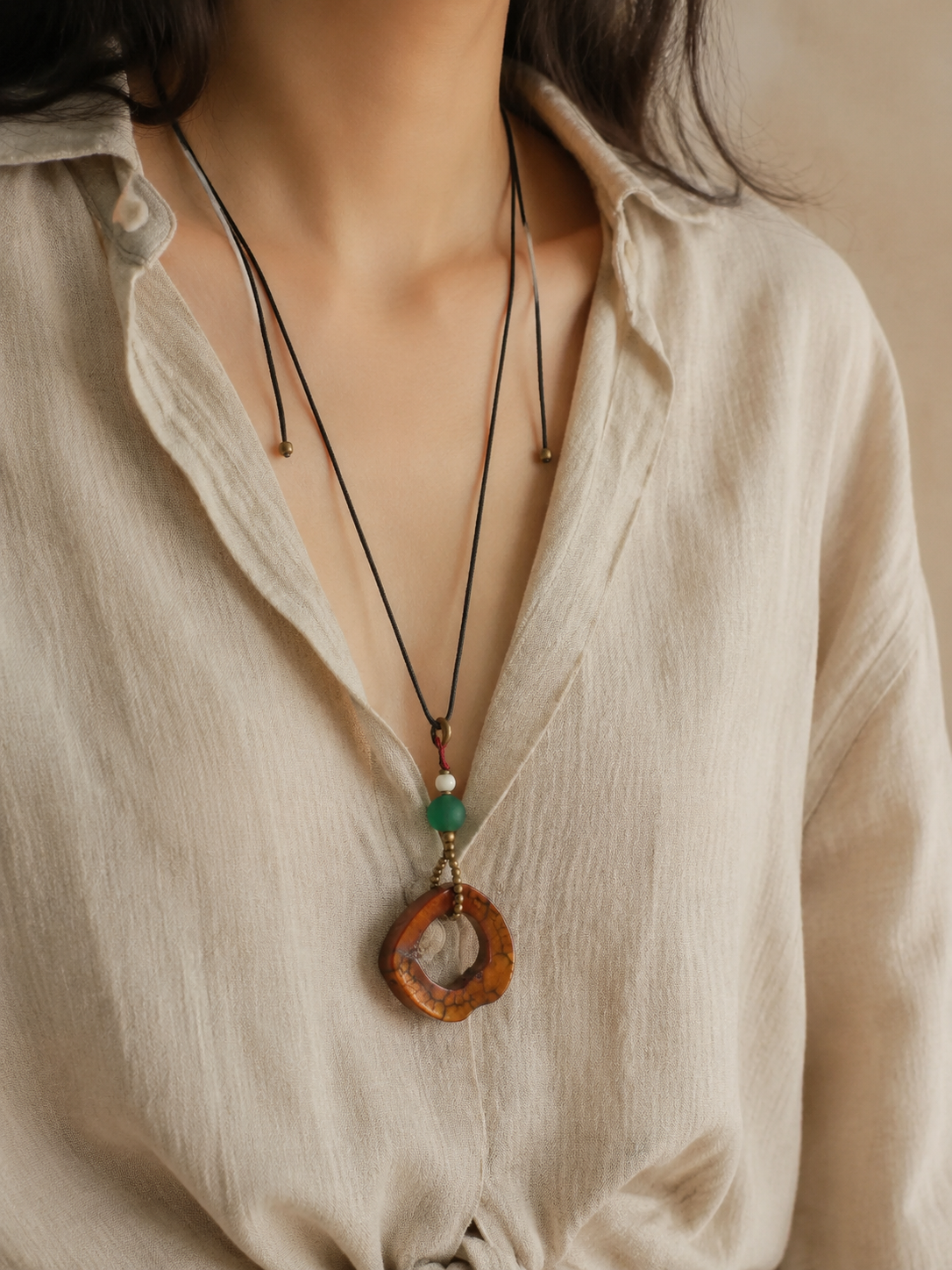 Tibetan Smoked Yak Bone Amulet Pendant Necklace