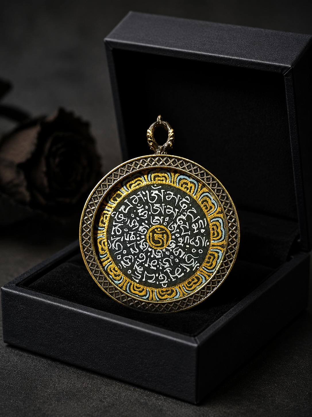 Hand-Painted Tibetan Thangka Mantra Amulet Pendant