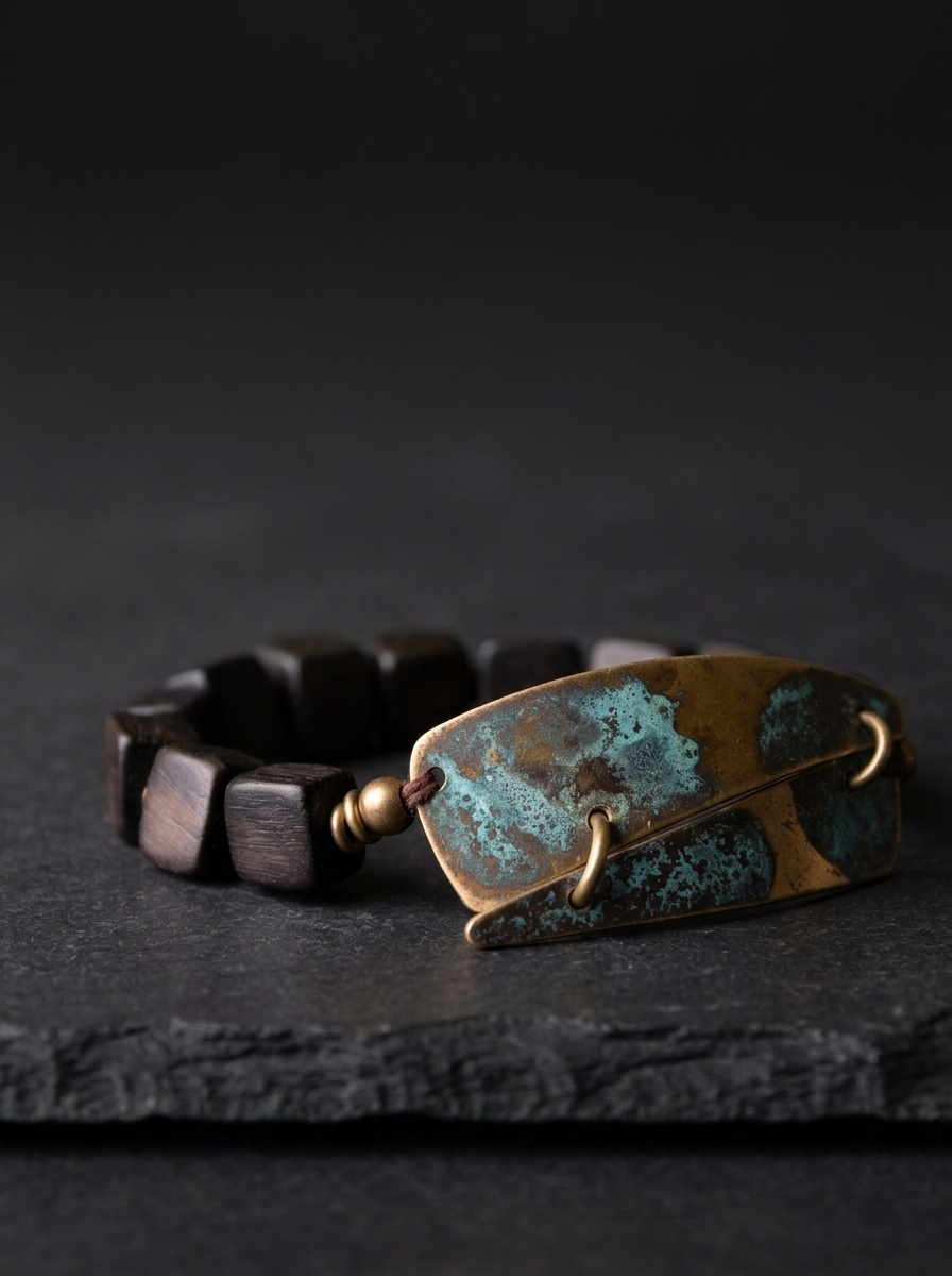 Tibetan Ebony Wood & Vintage Bronze Bracelet