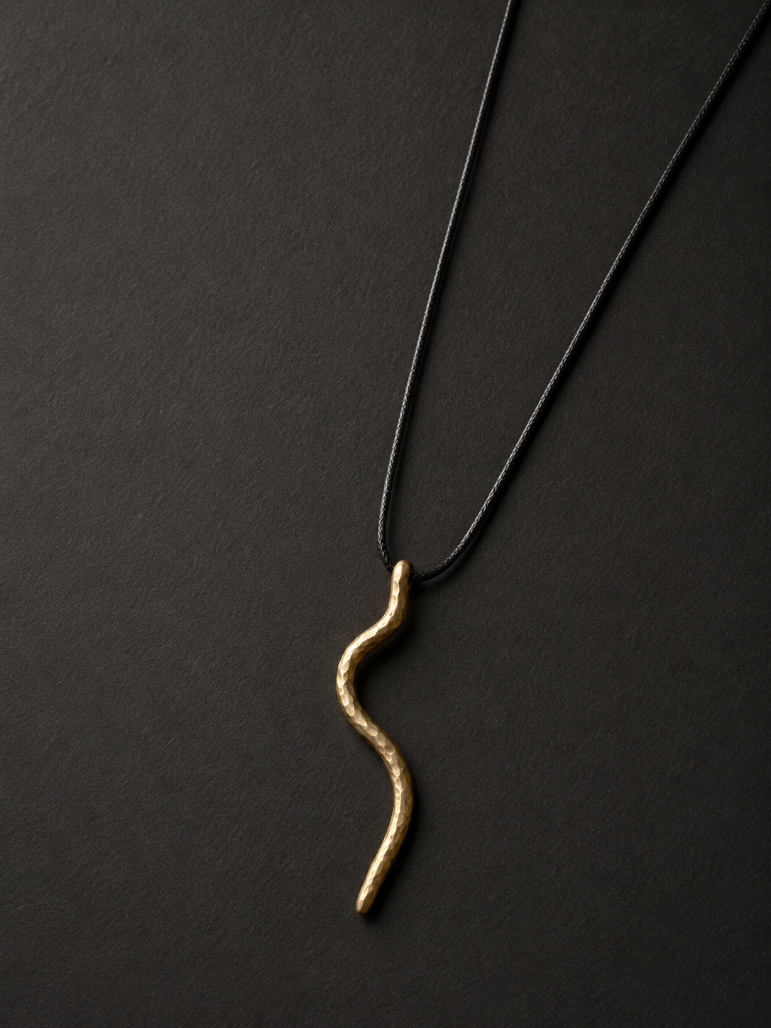 Handmade Hammered Brass Wavy Pendant Necklace Minimalist Artisan Jewelry
