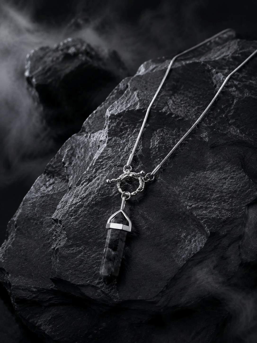 Tibetan Black Healing Crystal Pendant Necklace