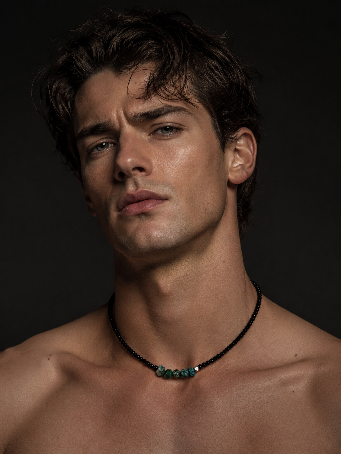 Tibetan Raw Turquoise & Black Agate Beaded Choker