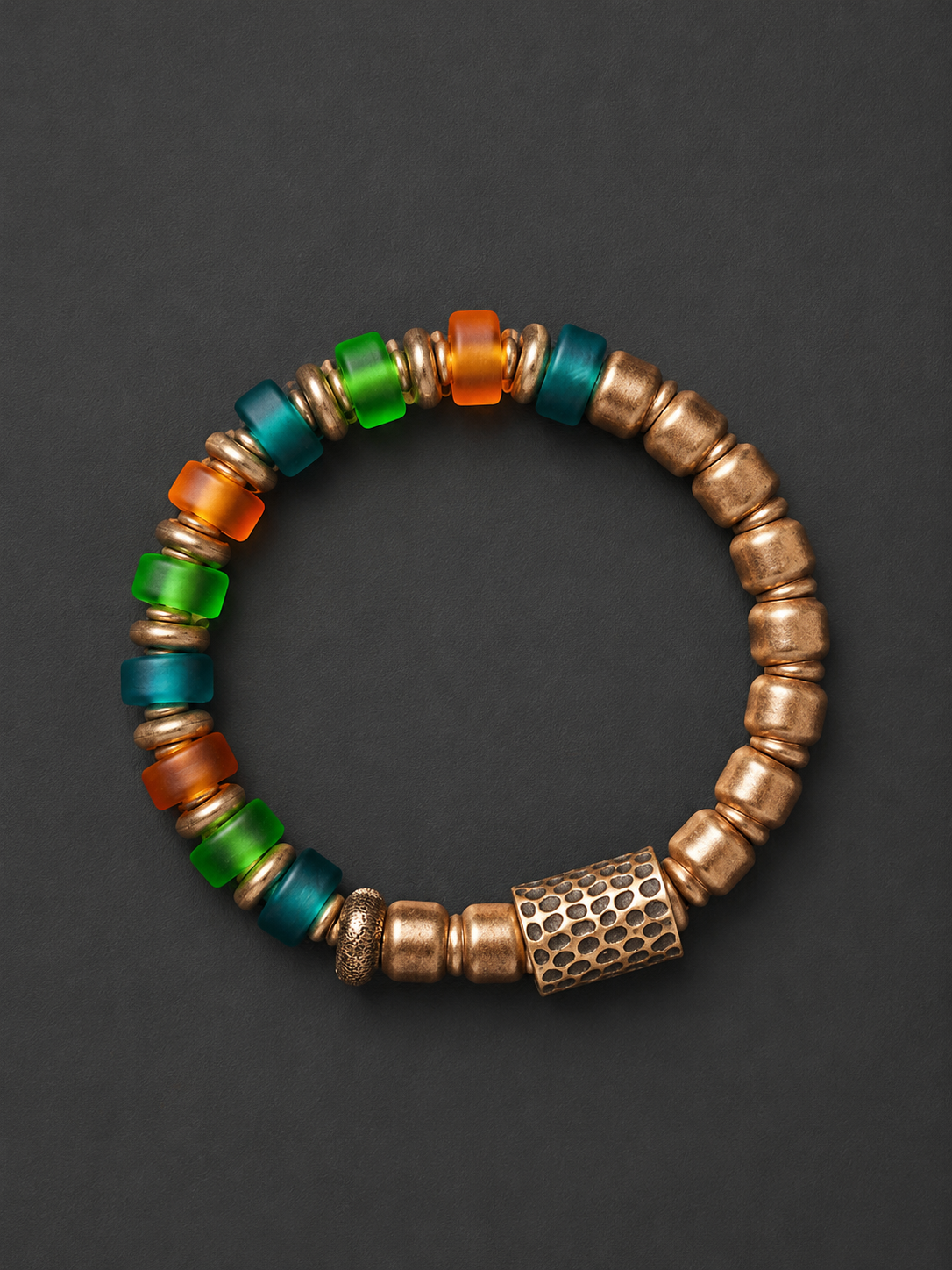 Vintage Tibetan Bronze & Ancient Glass Beaded Bracelet