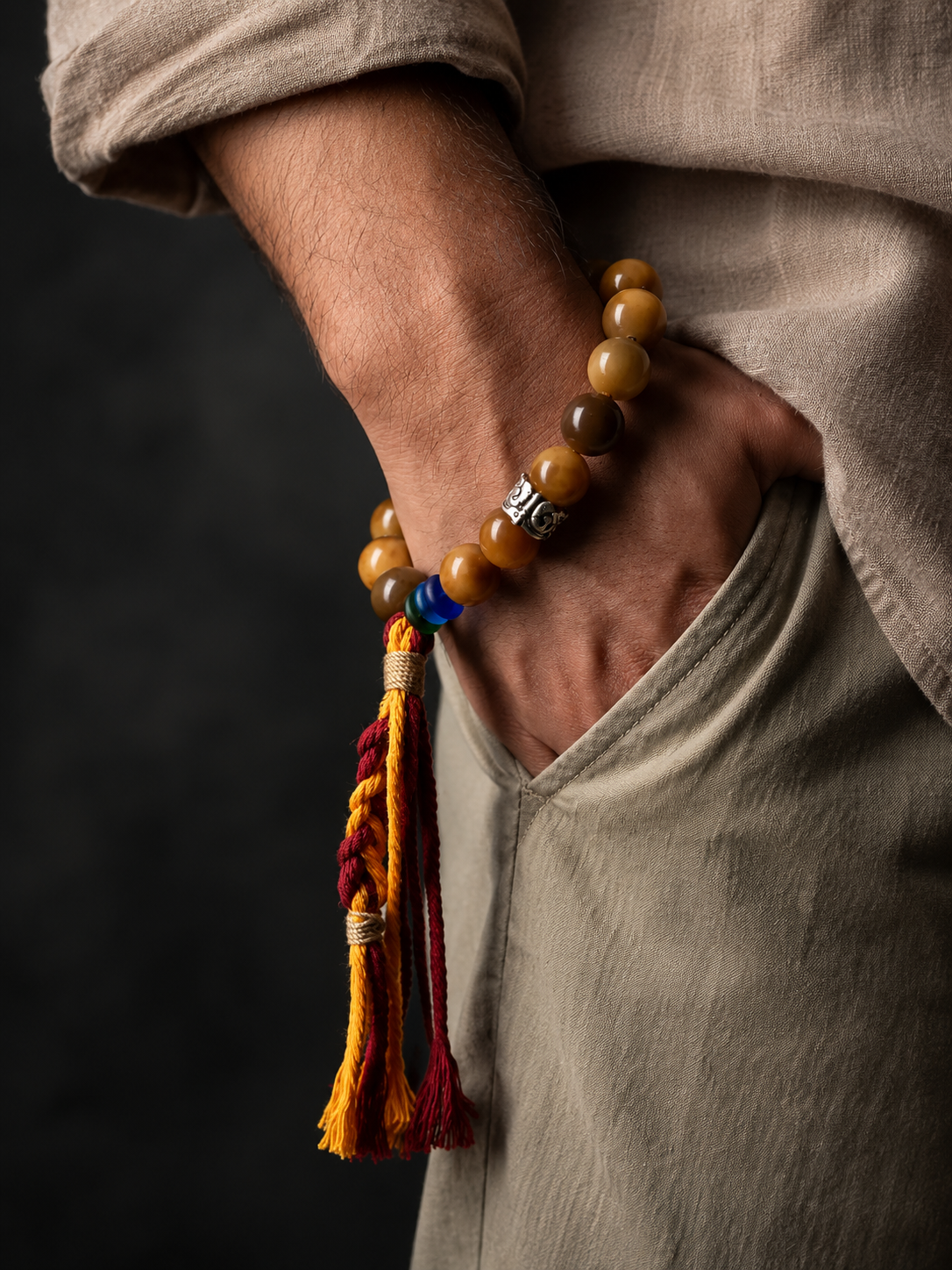 Natural Bodhi Root Tibetan Meditation Mala Bracelet 15mm