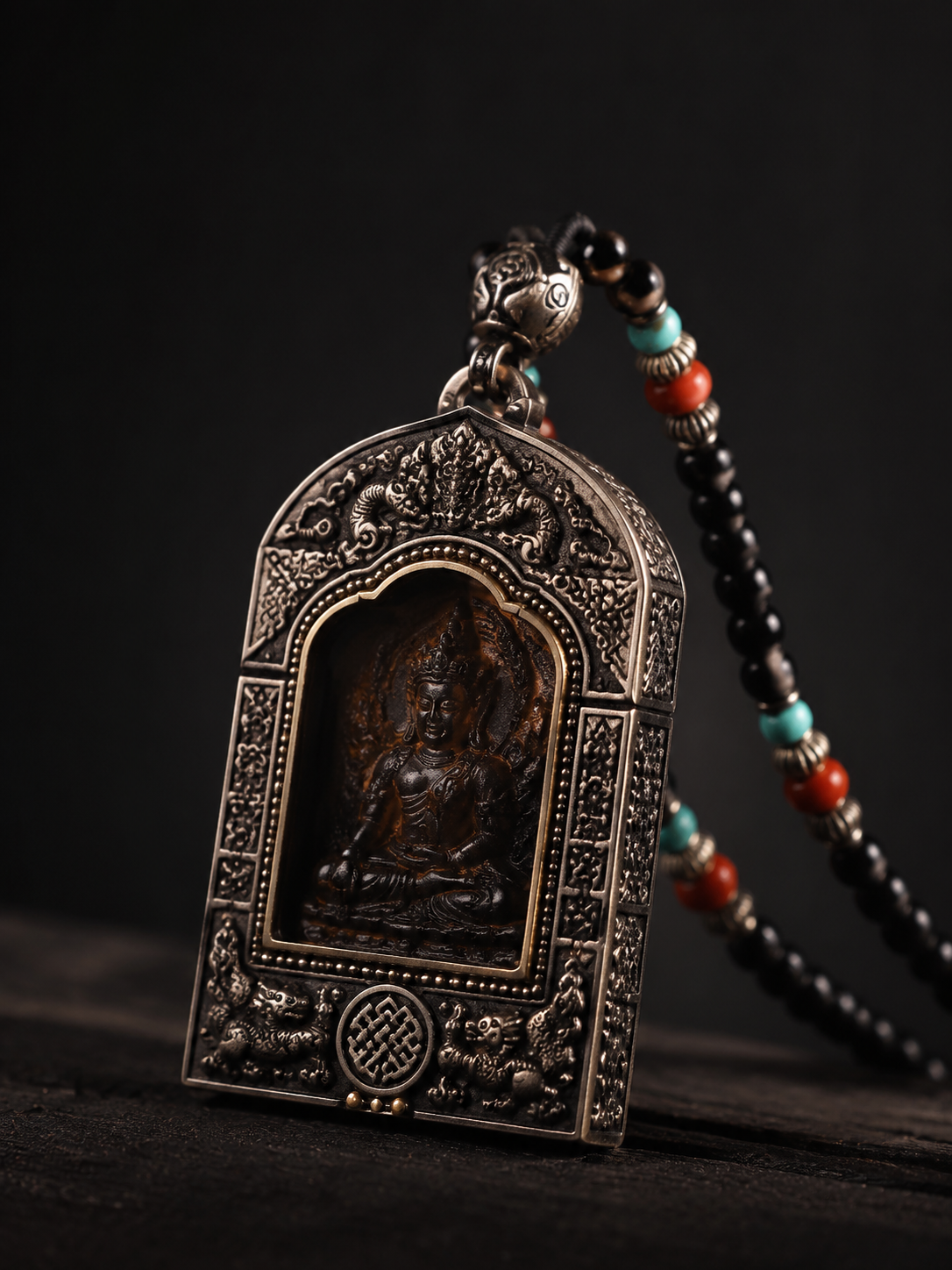 Hand-Painted Tibetan Thangka Amulet Pendant Necklace
