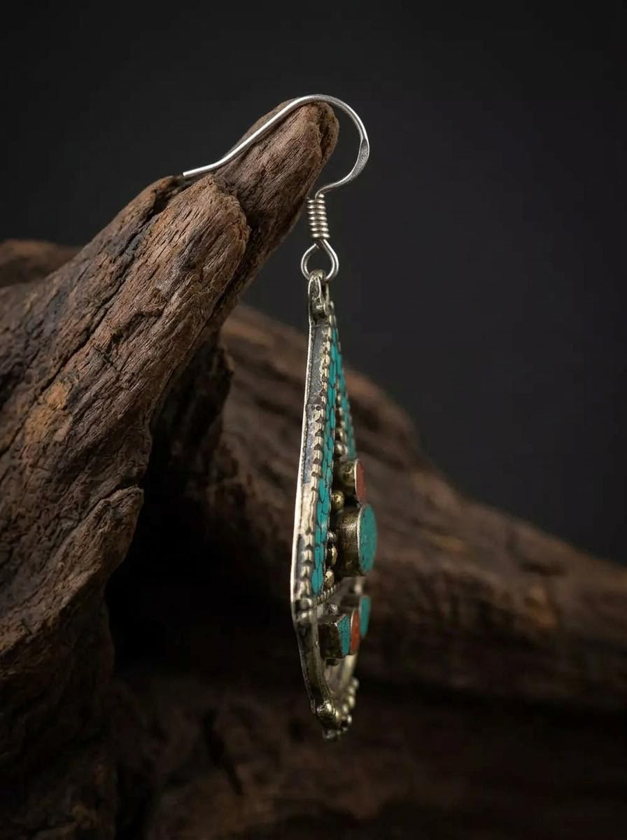 Vintage Tibetan Style Inlaid Drop Earrings