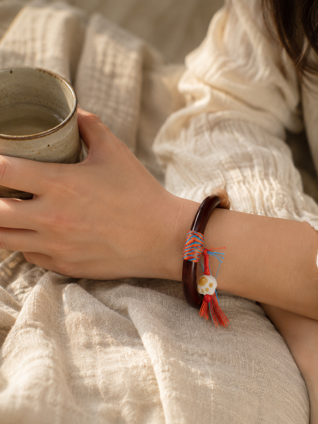 Authentic 8mm Tibetan Blood Vine Bracelet with Woven Rope
