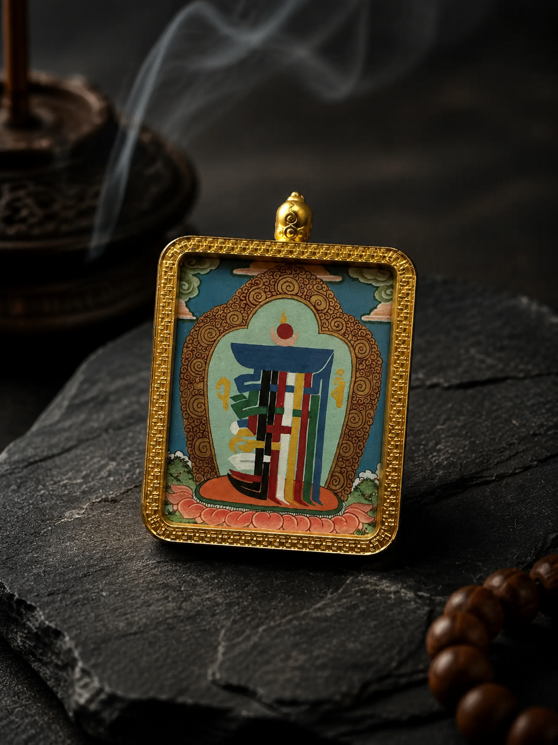 Hand-Painted Kalachakra Thangka Pendant Amulet