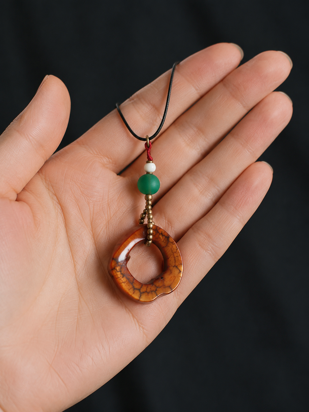 Tibetan Smoked Yak Bone Amulet Pendant Necklace