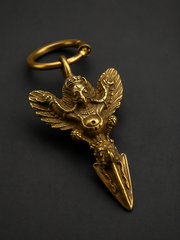 Vintage Brass Garuda Keychain - Handcrafted Tibetan Amulet