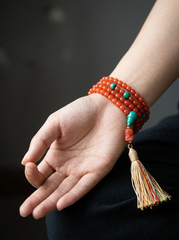 Authentic Tibetan Red Agate 108 Mala Bead Bracelet