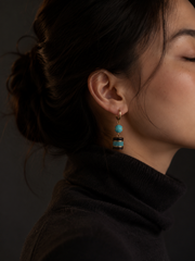 Vintage Tibetan Turquoise & Ebony Wood Drop Earrings