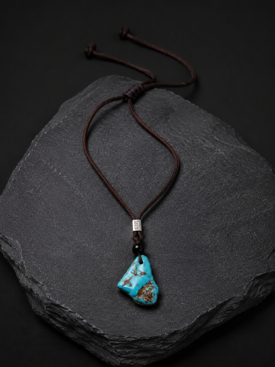 Tibetan Raw Turquoise S925 Silver Pendant Necklace