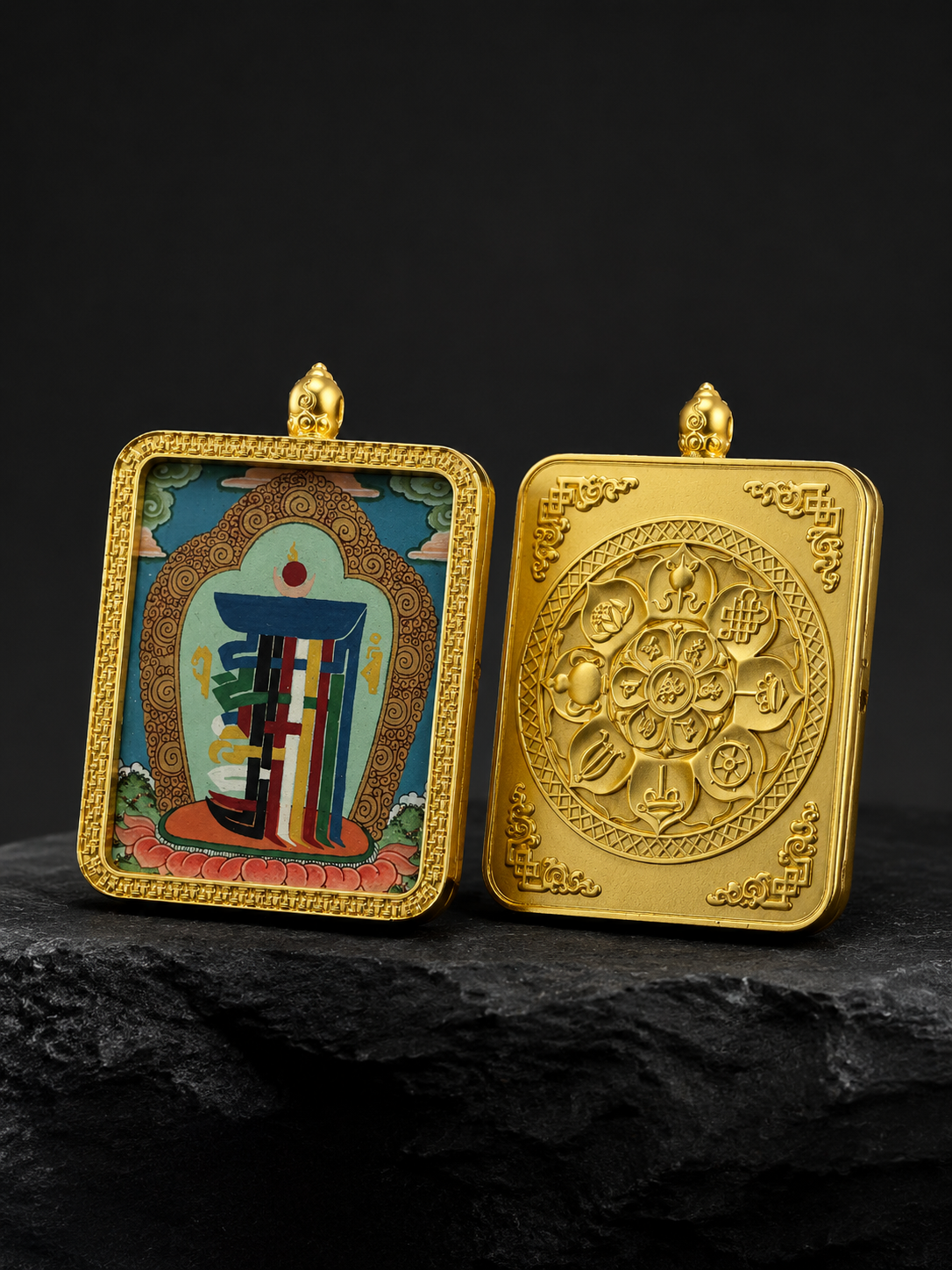Hand-Painted Kalachakra Thangka Pendant Amulet