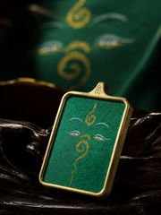 Hand-Painted Tibetan Thangka Pendant - Green Tara Buddha Eye Amulet