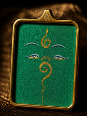 Hand-Painted Tibetan Thangka Pendant - Green Tara Buddha Eye Amulet