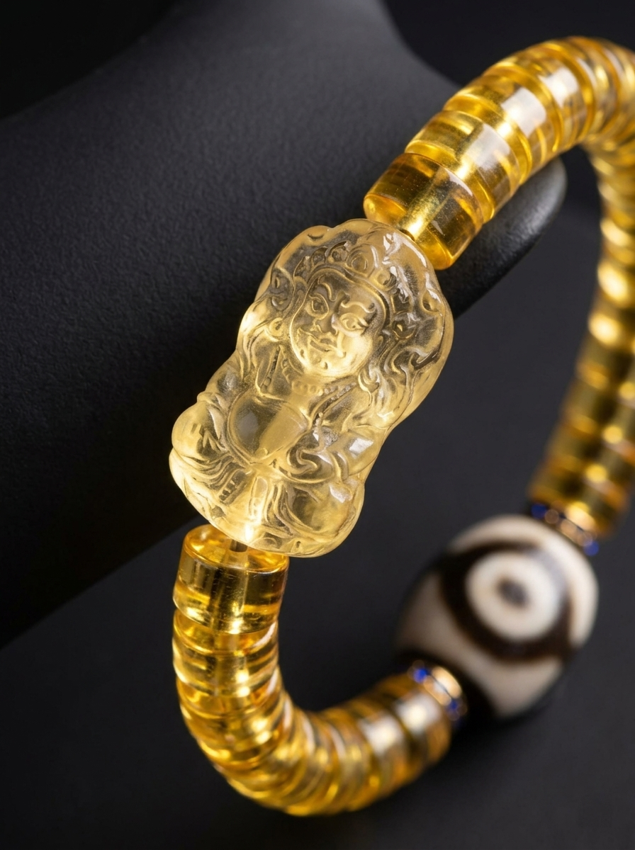 Tibetan 3-Eyed Dzi & Citrine Wealth Bracelet