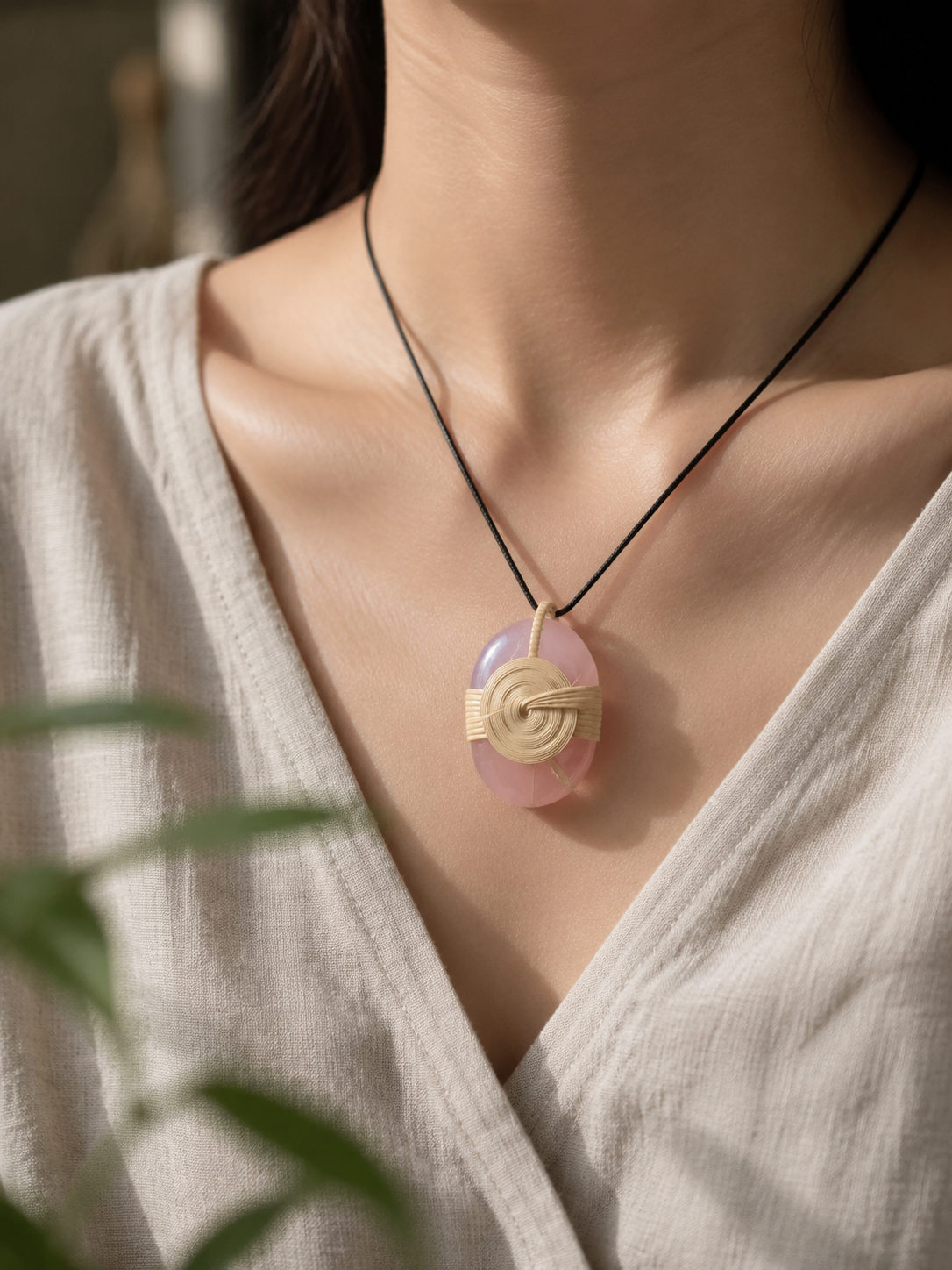 Handmade Tibetan Rattan Woven Crystal Pendant Necklace