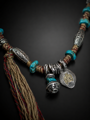 Tibetan Eagle & Mani Stone Vintage Braided Rope Necklace