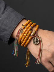 Tibetan Yak Bone 108 Mala Bracelet with Zhaji Lamu Amulet