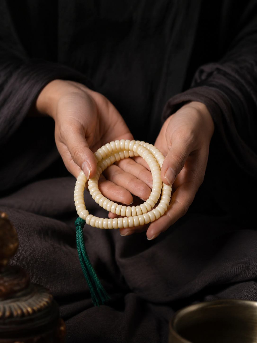 8mm Authentic Tibetan Yak Bone 108 Mala Beads Bracelet
