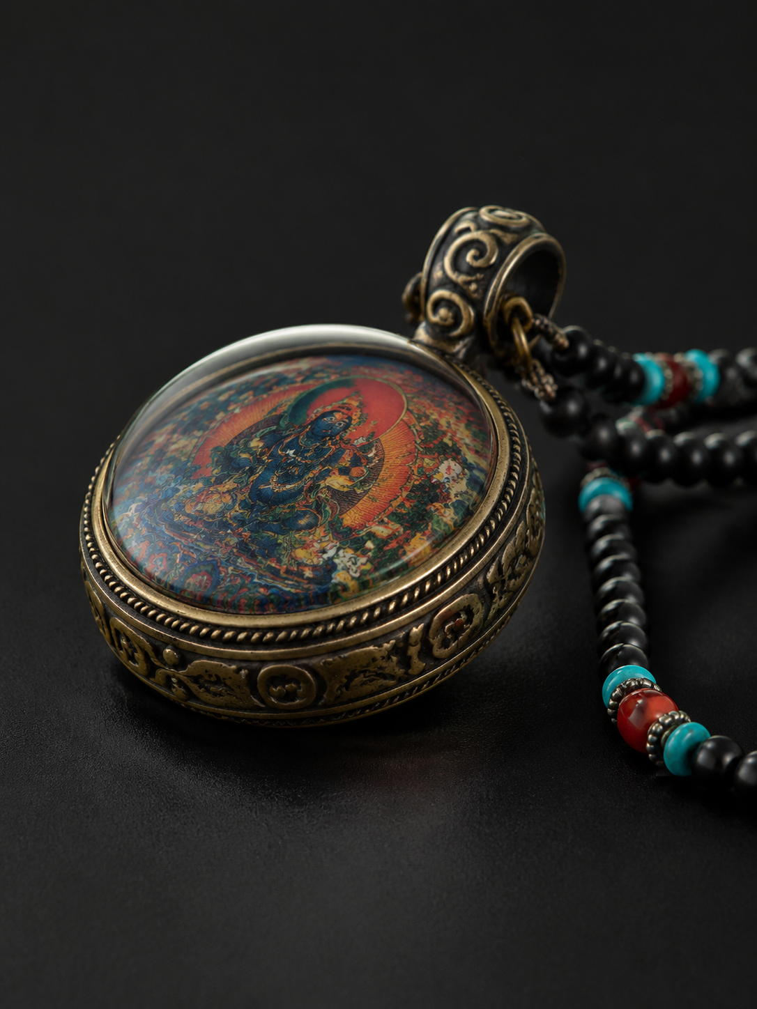 Hand-Painted Tibetan Thangka Amulet Pendant Necklace