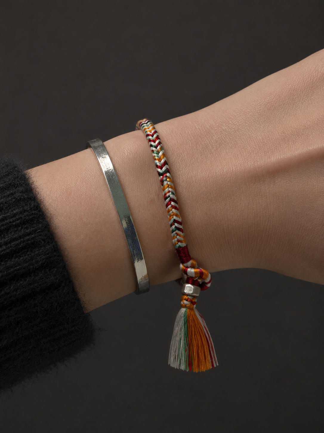 Tibetan Handmade Mulberry Silk Braided Bracelet with 925 Silver