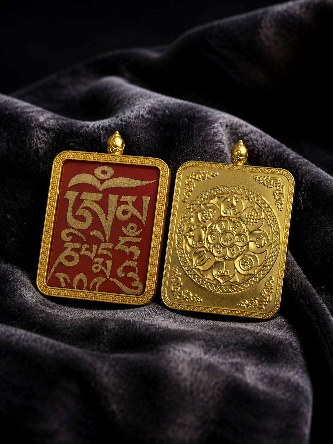 Tibetan Hand-Painted Cinnabar Thangka Mantra Pendant Amulet