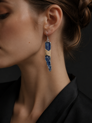 Tibetan Raw Blue Crystal Bamboo Woven Drop Earrings