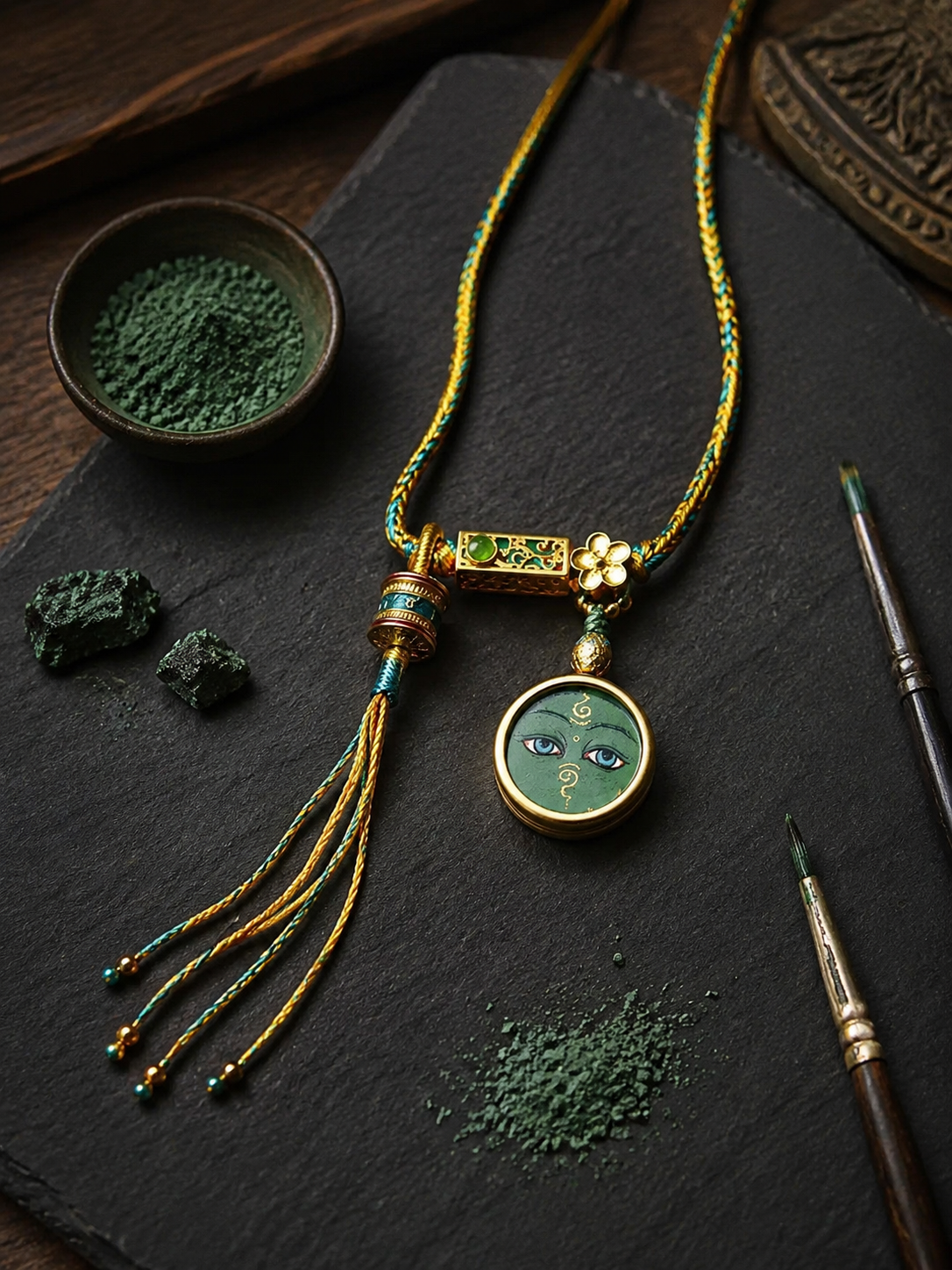 Hand-Painted Green Tara Tibetan Amulet Necklace