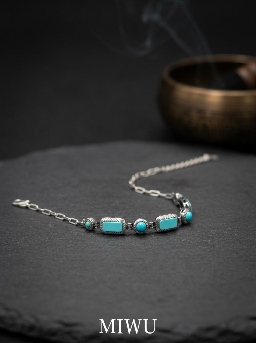 Authentic Tibetan Turquoise & 925 Silver Bracelet