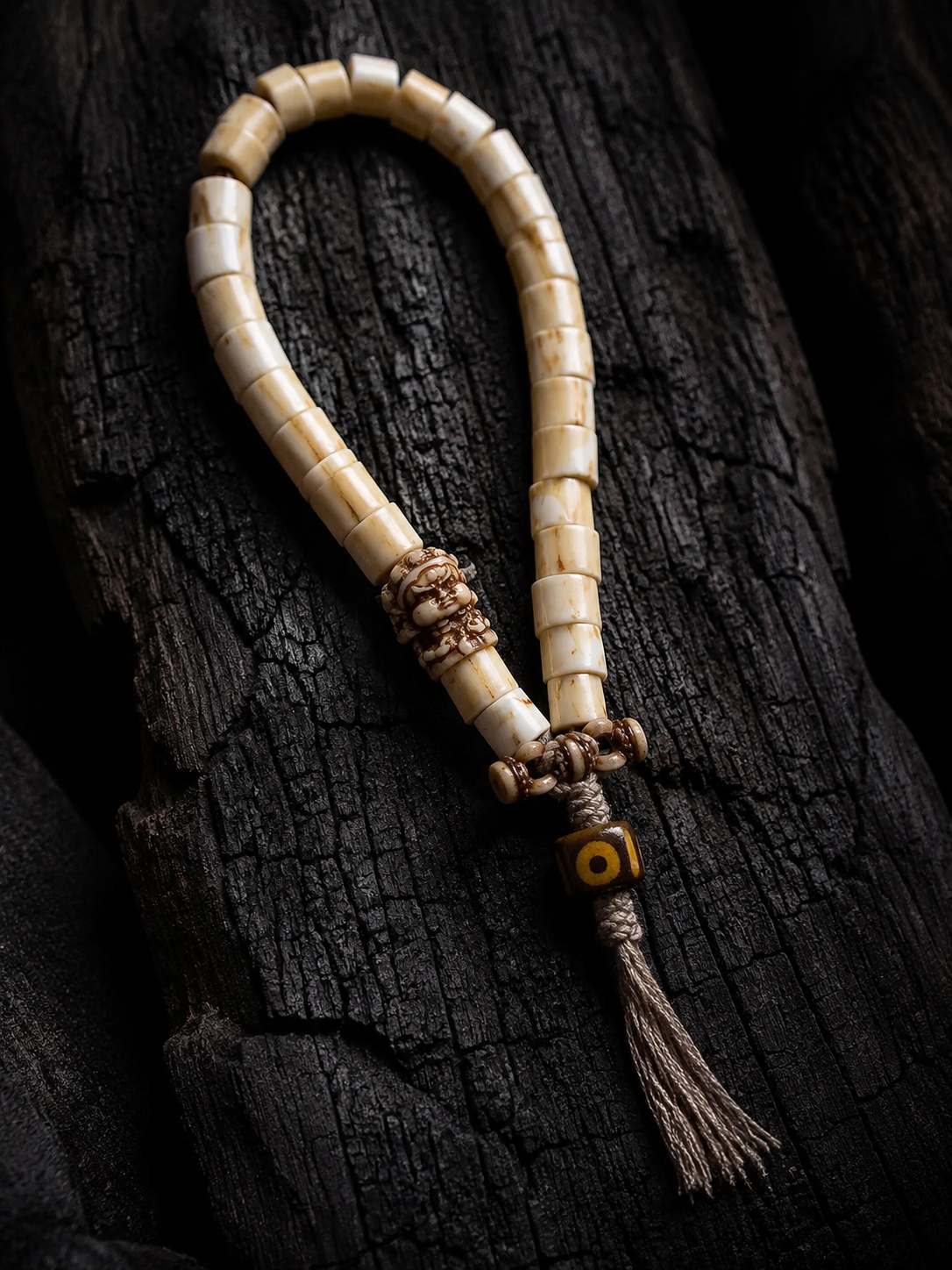 Handcrafted Tibetan Yak Bone & Antler 27-Bead Mala Bracelet