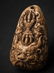 Hand-Carved Tibetan Yak Bone Vajra Amulet Necklace